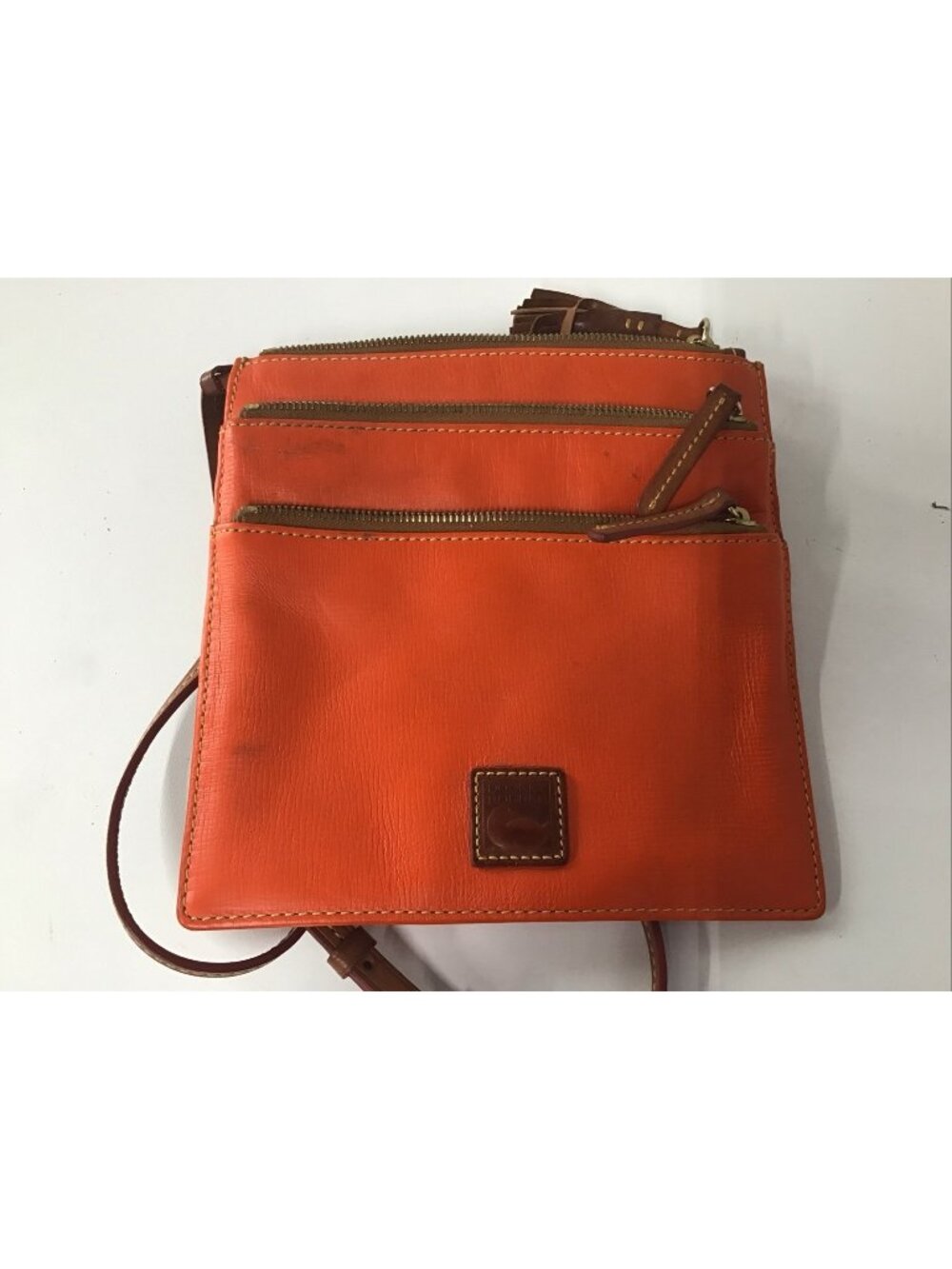 Dooney & Bourke Orange Brown Crossbody Bag Zipper Stitching Inner Pockets